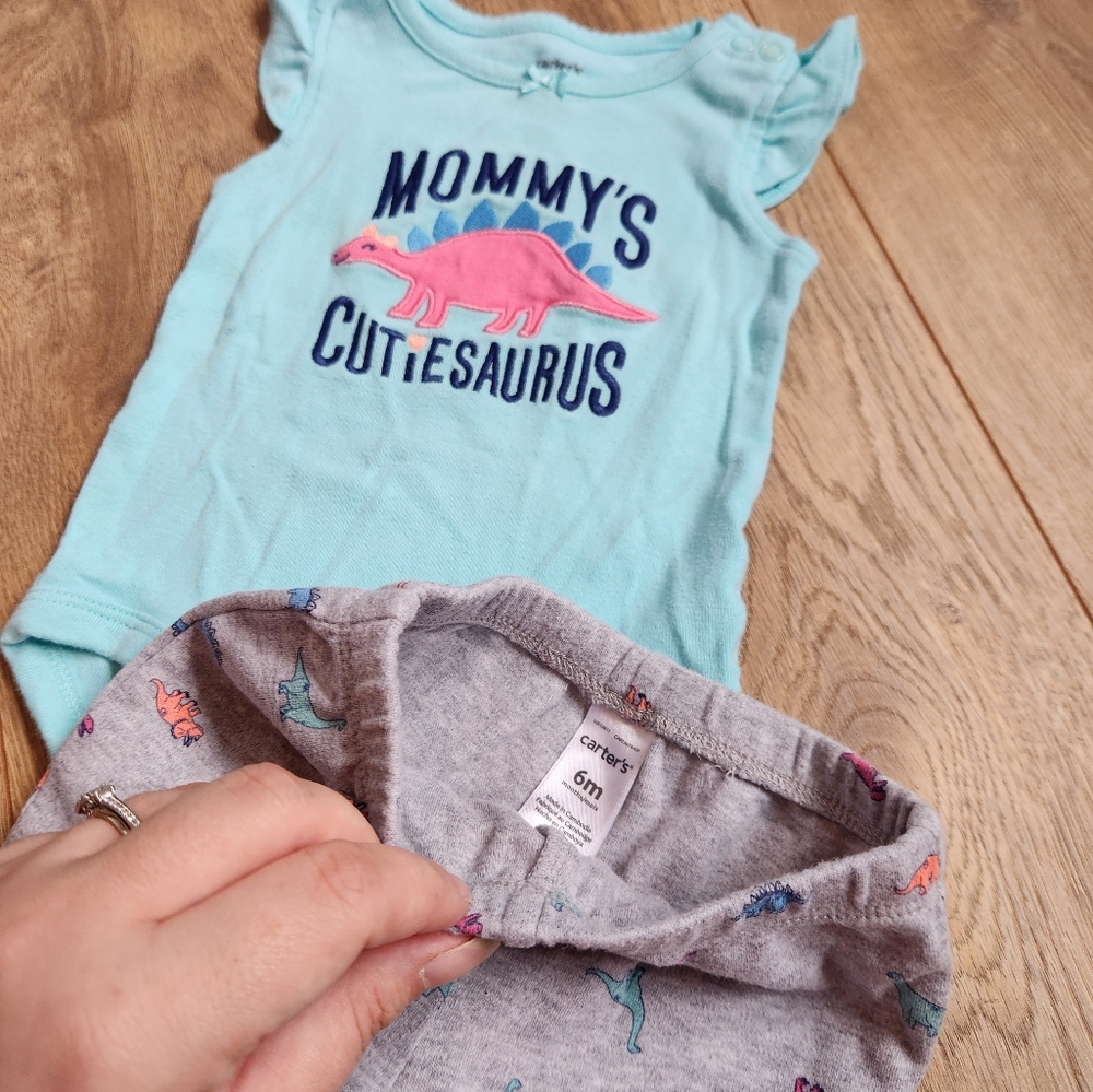 Gray Dinosaur Print Kids Leggings Outfit - Picture 3 of 3